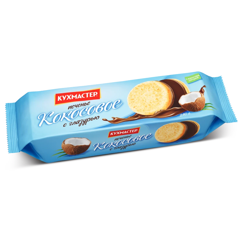 Печенье  Кухмастер "Кокосовое" с глазурью сдобное 240г.